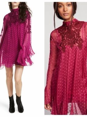 Free People pink sheer bell sleeve dress woman’s size small